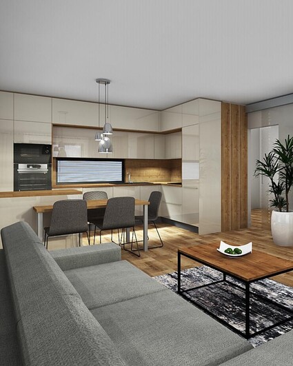 Vizualizace kuchyně s obývacím pokojem
Chytře využitý interiér …